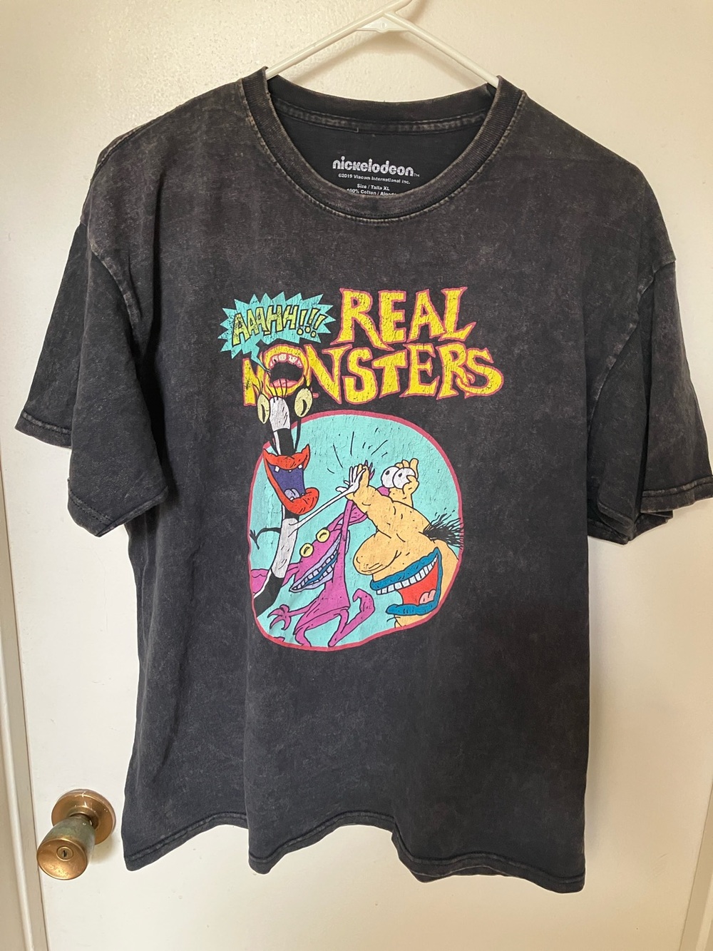 Aaaahh!!! Real Monsters Black Tee with Multicolor Graphic Nickelodeon worn used